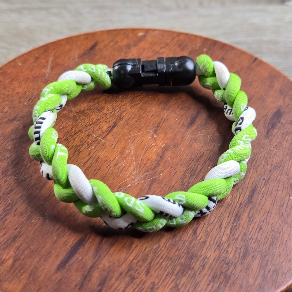 Titanium Sport Tornado Bracelet Neon Green & White Braided Rope 8"